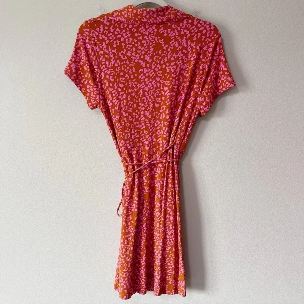 Free People Size Medium Pink Marsaille Mini Dress Leopard Print Wrap Front Tie